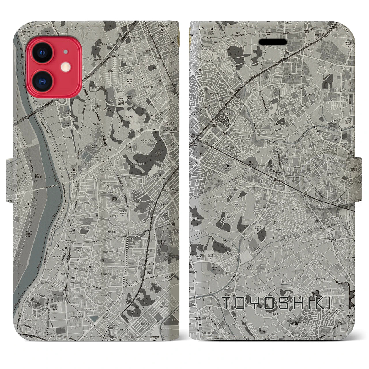 【豊四季(千葉県)】地図柄iPhoneケース(手帳タイプ)モノトーン・iPhone 11 用