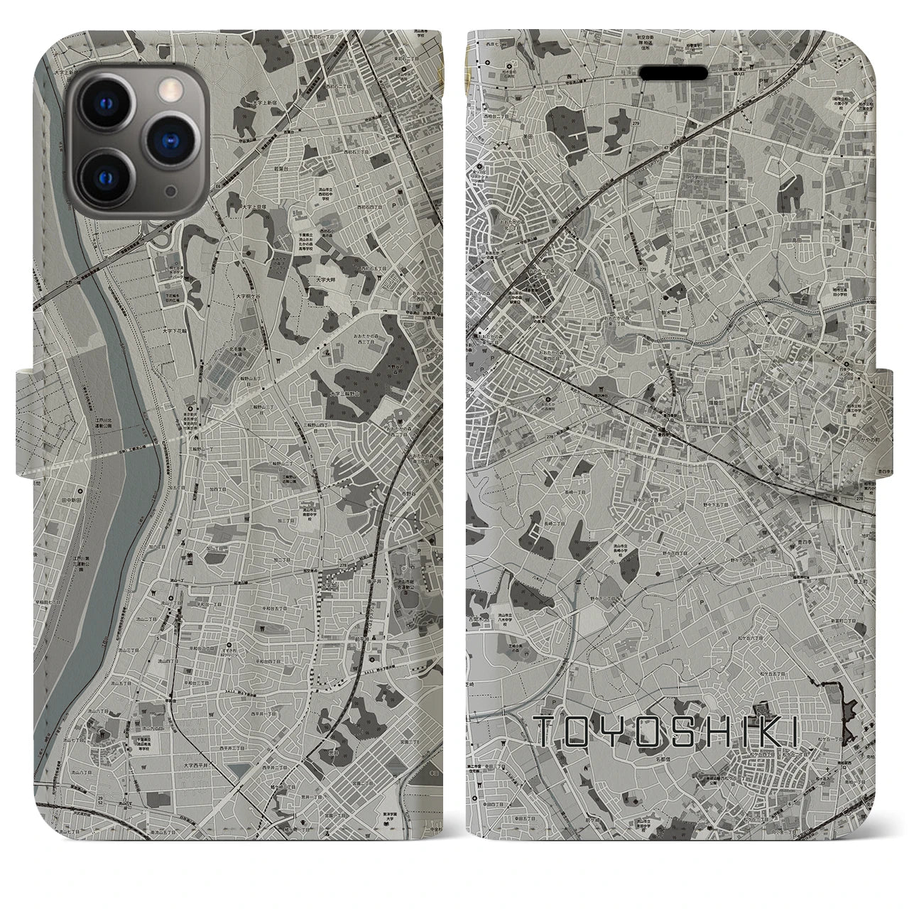 【豊四季(千葉県)】地図柄iPhoneケース(手帳タイプ)モノトーン・iPhone 11 Pro Max 用