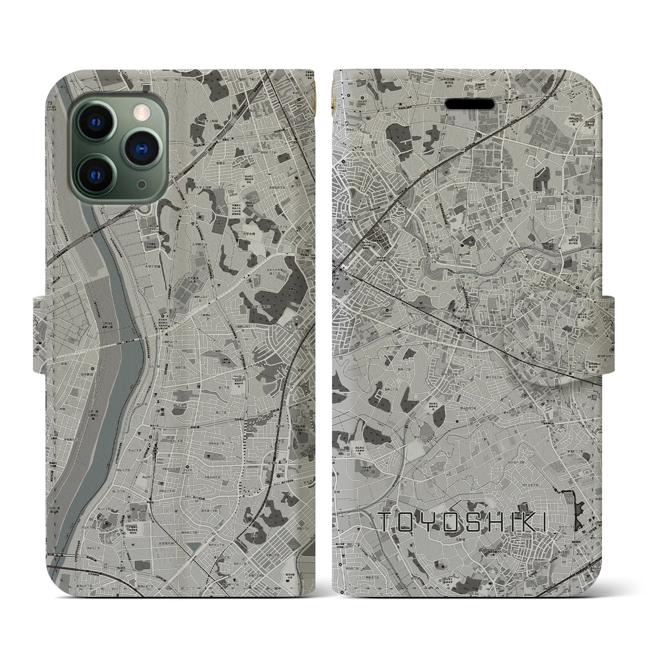 【豊四季(千葉県)】地図柄iPhoneケース(手帳タイプ)モノトーン・iPhone 11 Pro 用