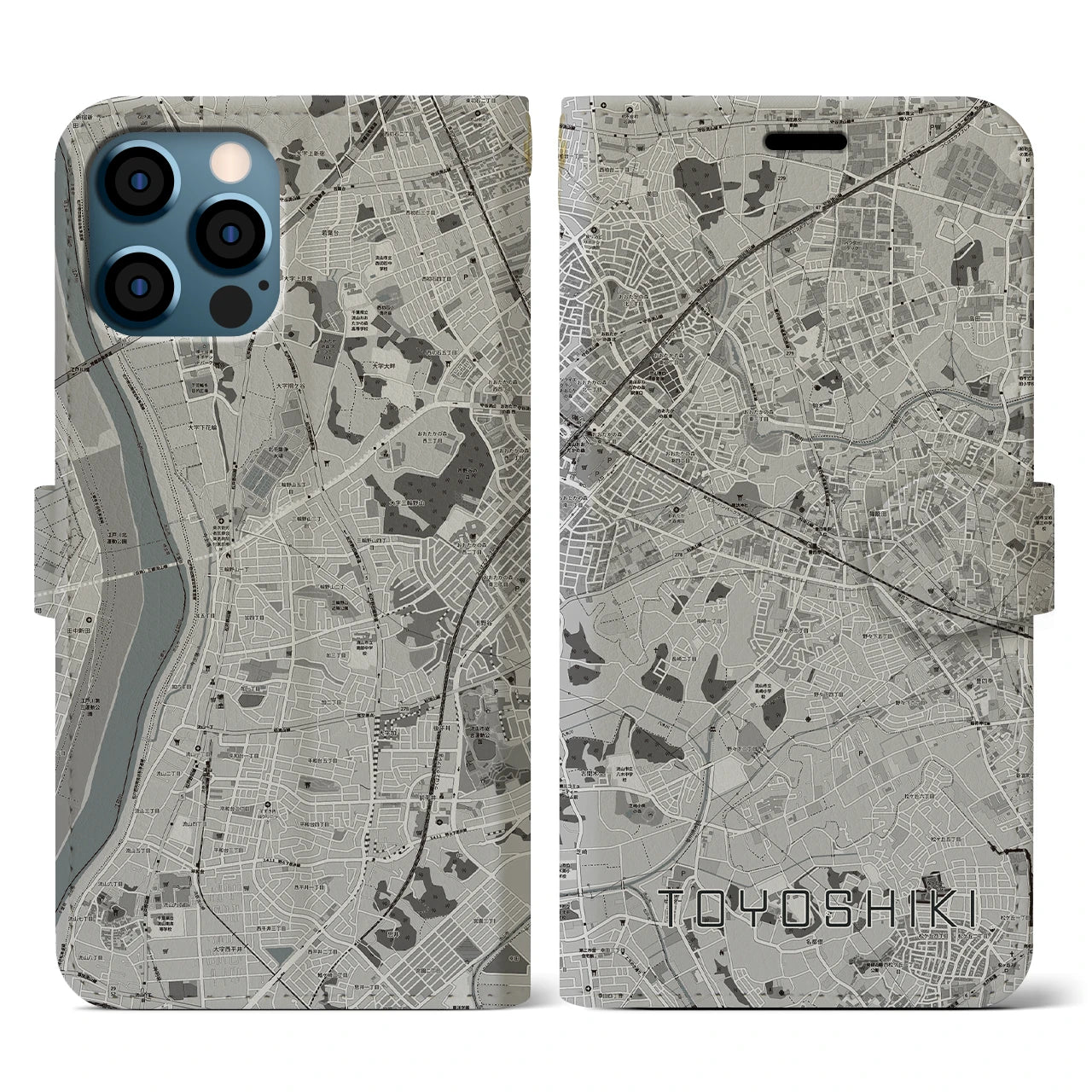 【豊四季(千葉県)】地図柄iPhoneケース(手帳タイプ)モノトーン・iPhone 12 / 12 Pro 用