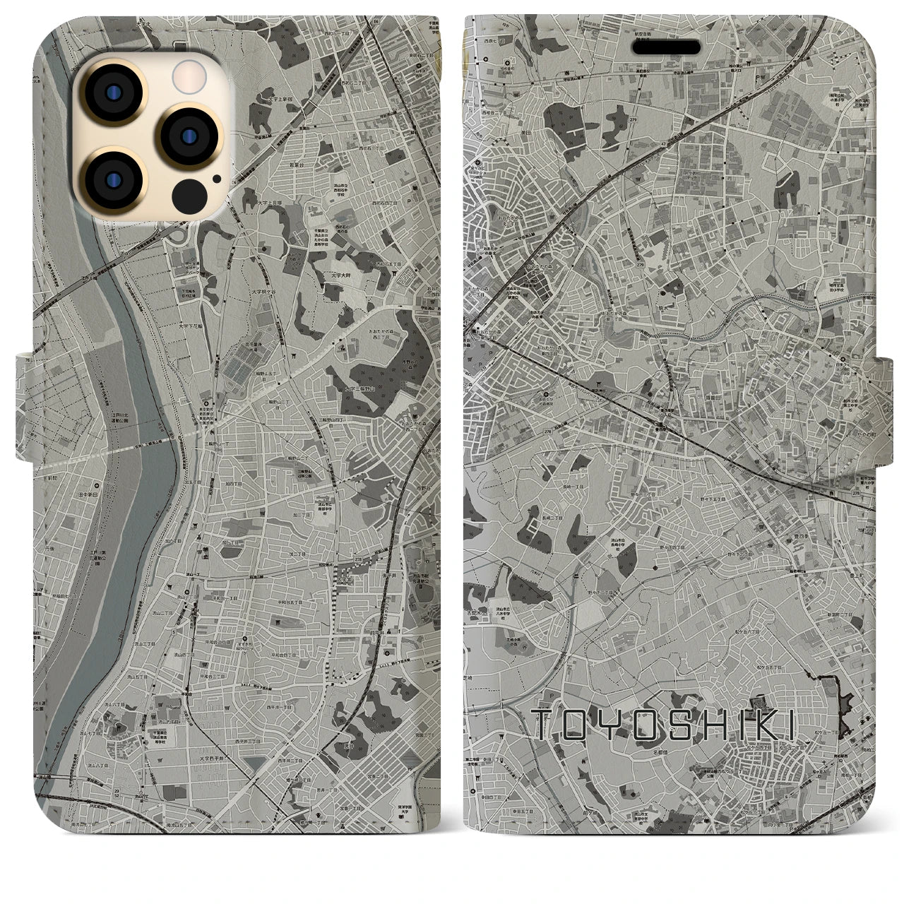 【豊四季(千葉県)】地図柄iPhoneケース(手帳タイプ)モノトーン・iPhone 12 Pro Max 用