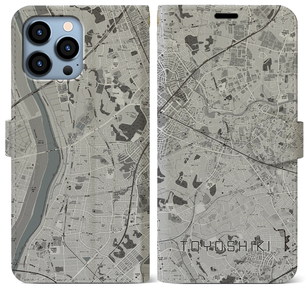 【豊四季(千葉県)】地図柄iPhoneケース(手帳タイプ)モノトーン・iPhone 13 Pro Max 用