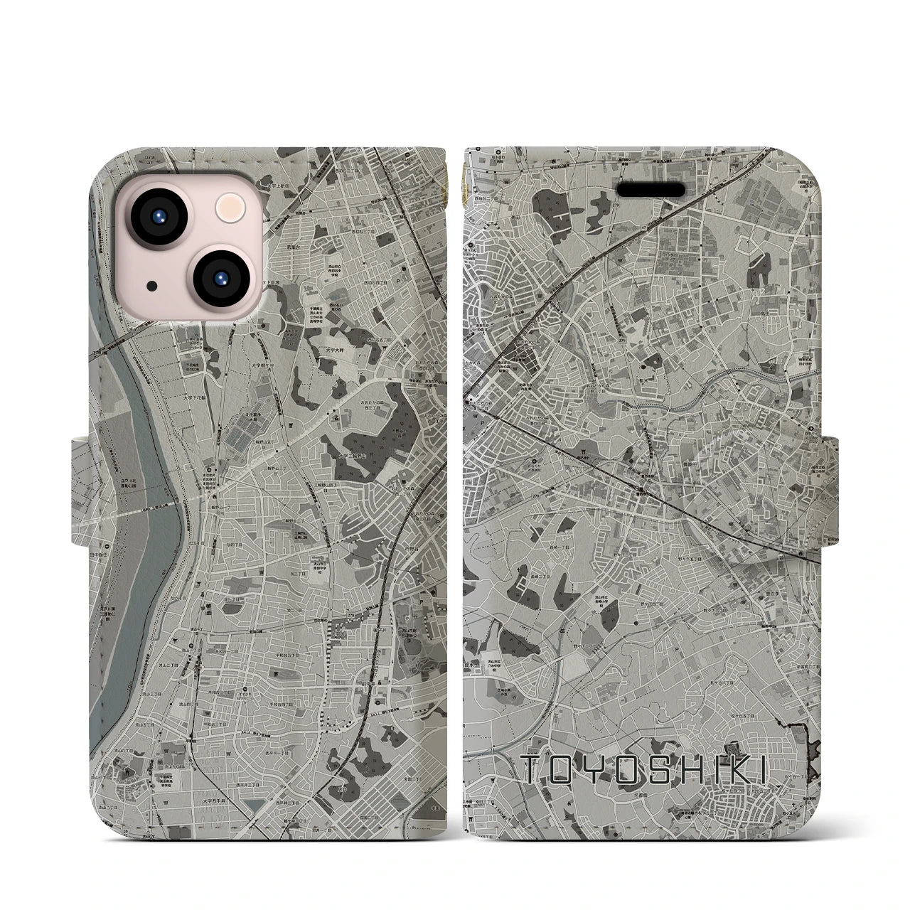 【豊四季(千葉県)】地図柄iPhoneケース(手帳タイプ)モノトーン・iPhone 13 mini 用