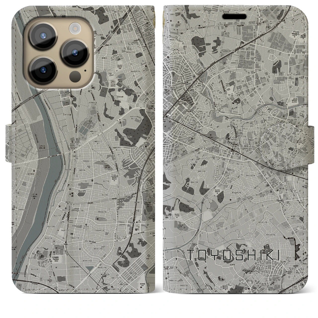 【豊四季(千葉県)】地図柄iPhoneケース(手帳タイプ)モノトーン・iPhone 14 Pro Max 用