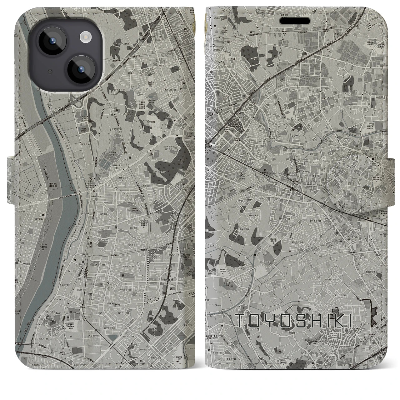 【豊四季(千葉県)】地図柄iPhoneケース(手帳タイプ)モノトーン・iPhone 14 Plus 用