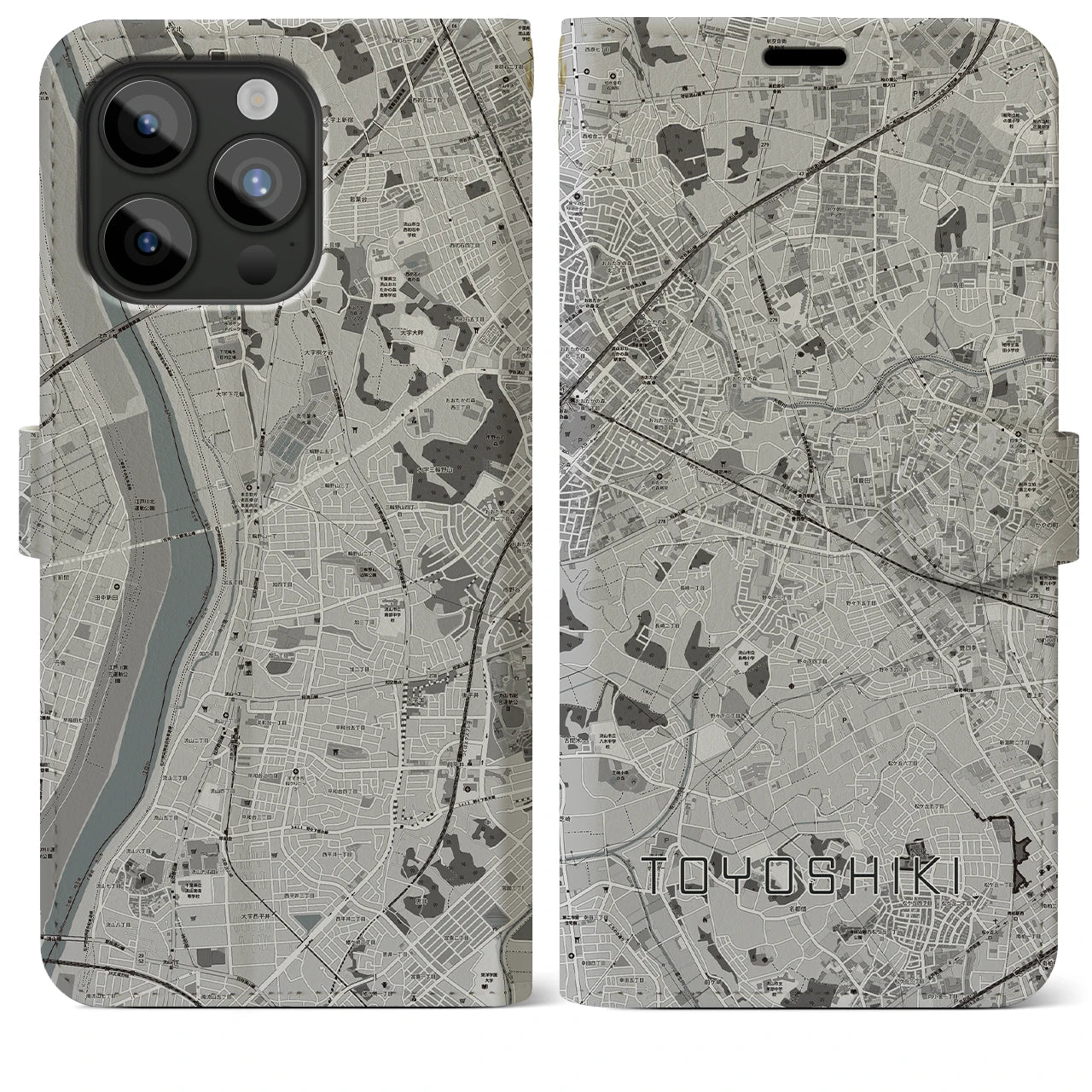 【豊四季(千葉県)】地図柄iPhoneケース(手帳タイプ)モノトーン・iPhone 15 Pro Max 用