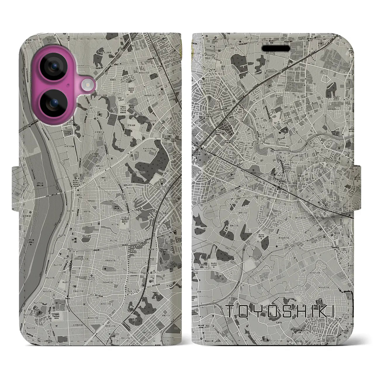 【豊四季(千葉県)】地図柄iPhoneケース(手帳タイプ)モノトーン・iPhone 16 Pro 用