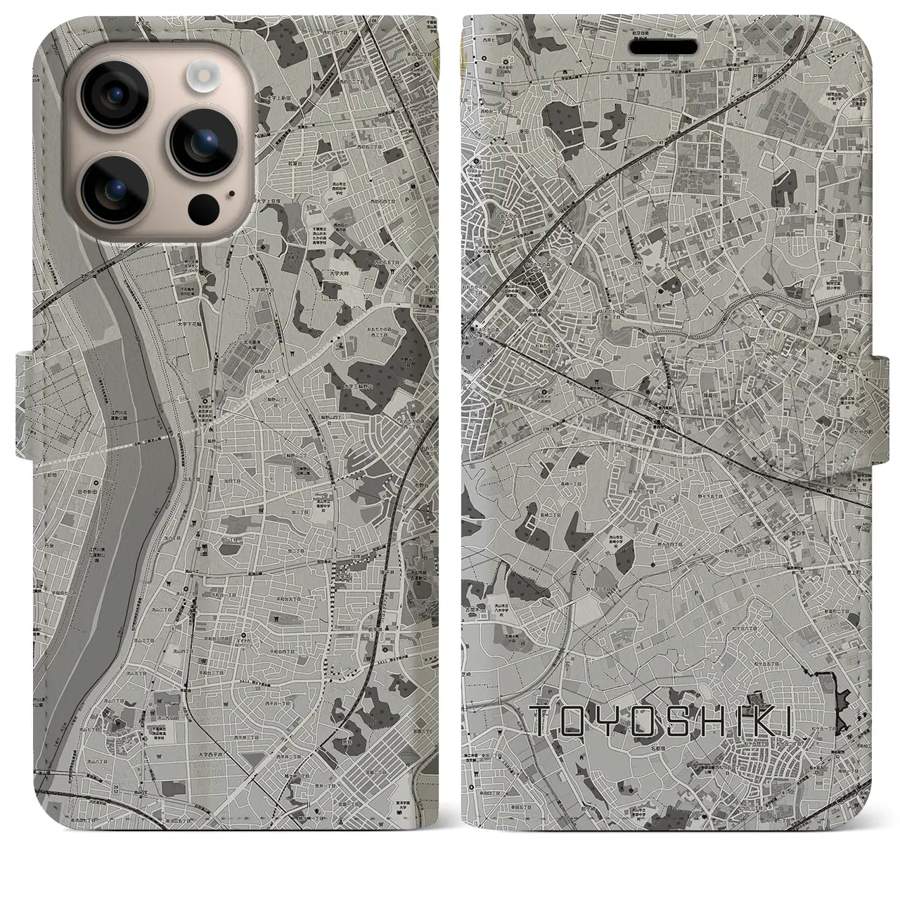 【豊四季(千葉県)】地図柄iPhoneケース(手帳タイプ)モノトーン・iPhone 16 Plus 用