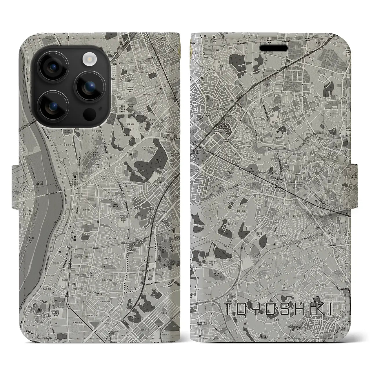 【豊四季(千葉県)】地図柄iPhoneケース(手帳タイプ)モノトーン・iPhone 16 用