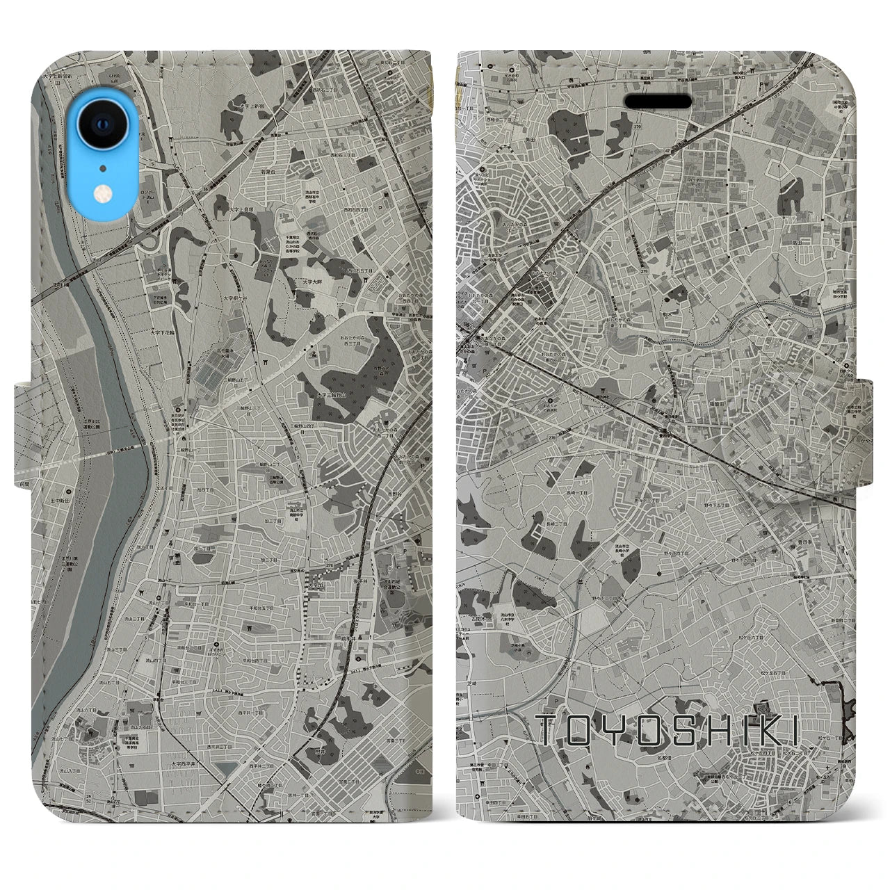 【豊四季(千葉県)】地図柄iPhoneケース(手帳タイプ)モノトーン・iPhone XR 用