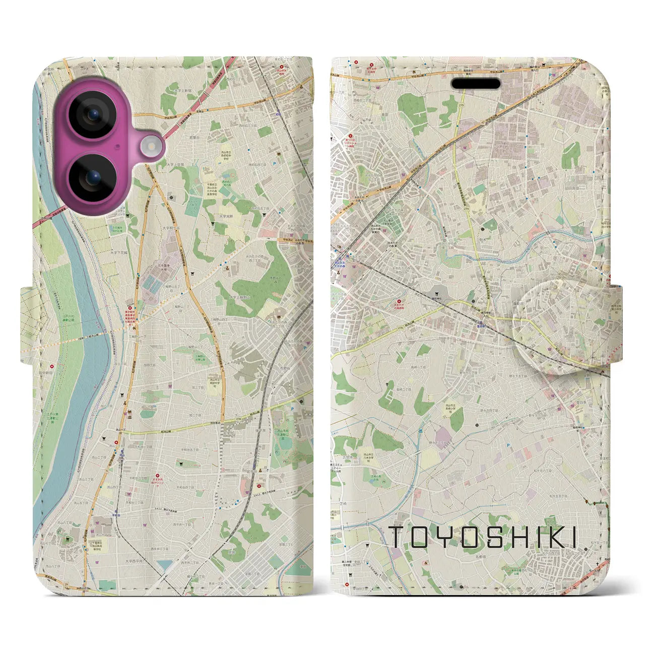 【豊四季(千葉県)】地図柄iPhoneケース(手帳タイプ)ナチュラル・iPhone 16 Pro 用