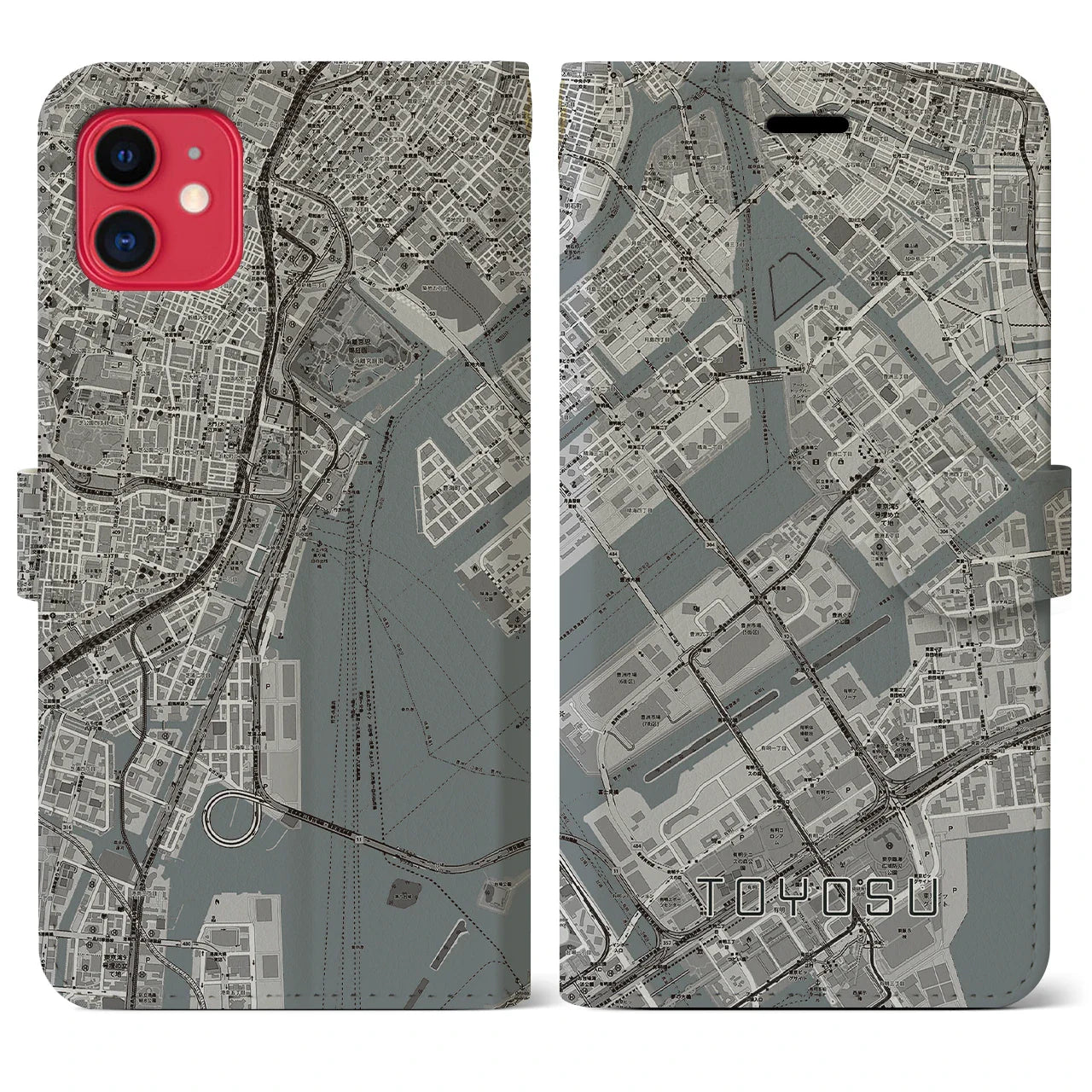 【豊洲(東京都)】地図柄iPhoneケース(手帳タイプ)モノトーン・iPhone 11 用