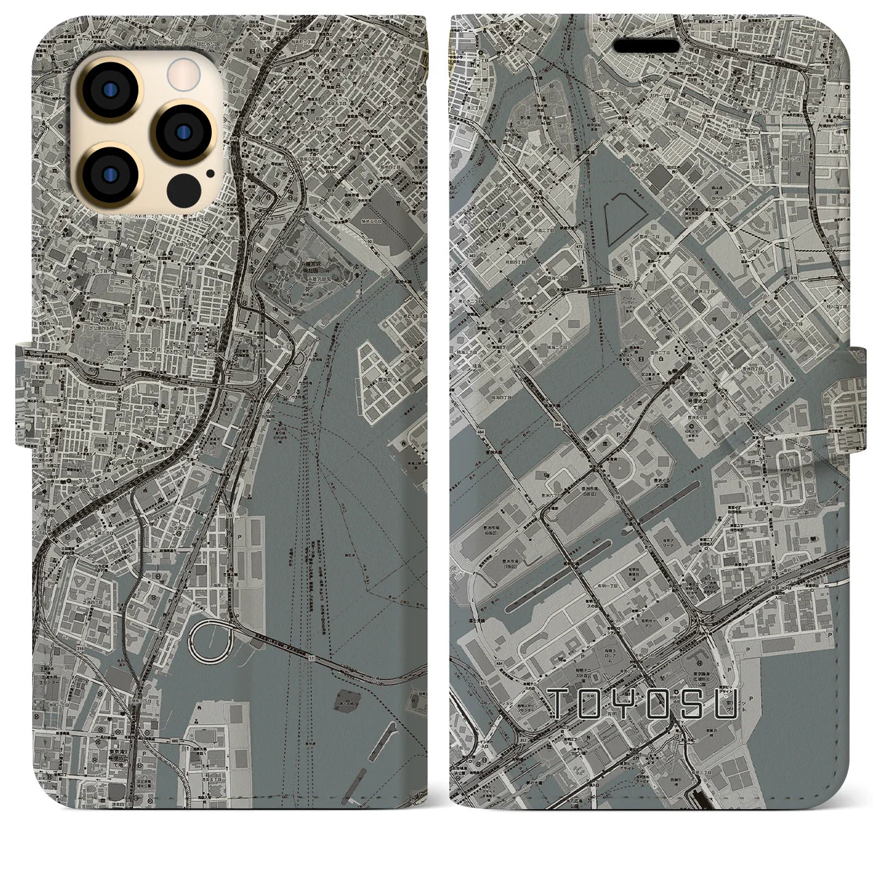 【豊洲(東京都)】地図柄iPhoneケース(手帳タイプ)モノトーン・iPhone 12 Pro Max 用