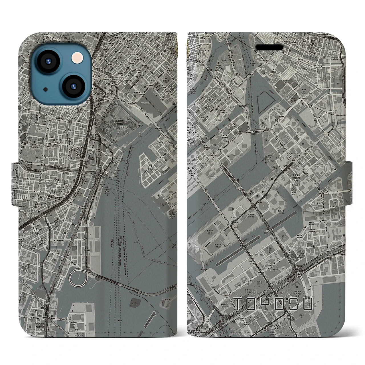 【豊洲(東京都)】地図柄iPhoneケース(手帳タイプ)モノトーン・iPhone 13 用
