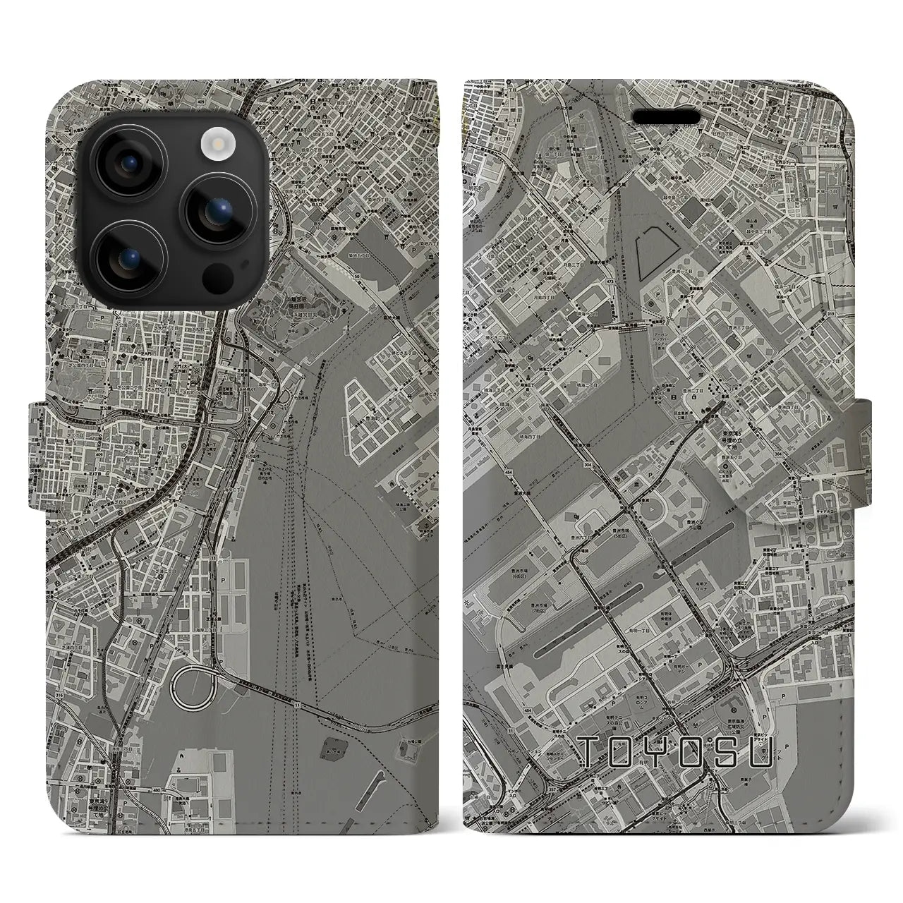 【豊洲(東京都)】地図柄iPhoneケース(手帳タイプ)モノトーン・iPhone 16 用