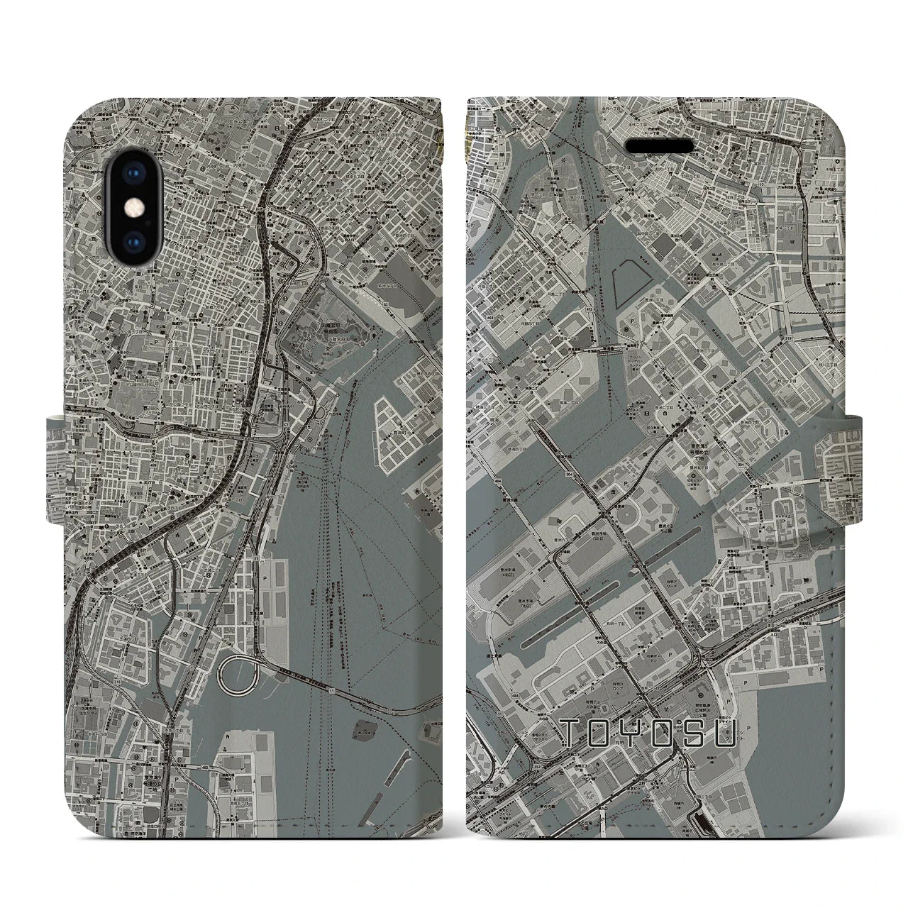 【豊洲(東京都)】地図柄iPhoneケース(手帳タイプ)モノトーン・iPhone XS / X 用