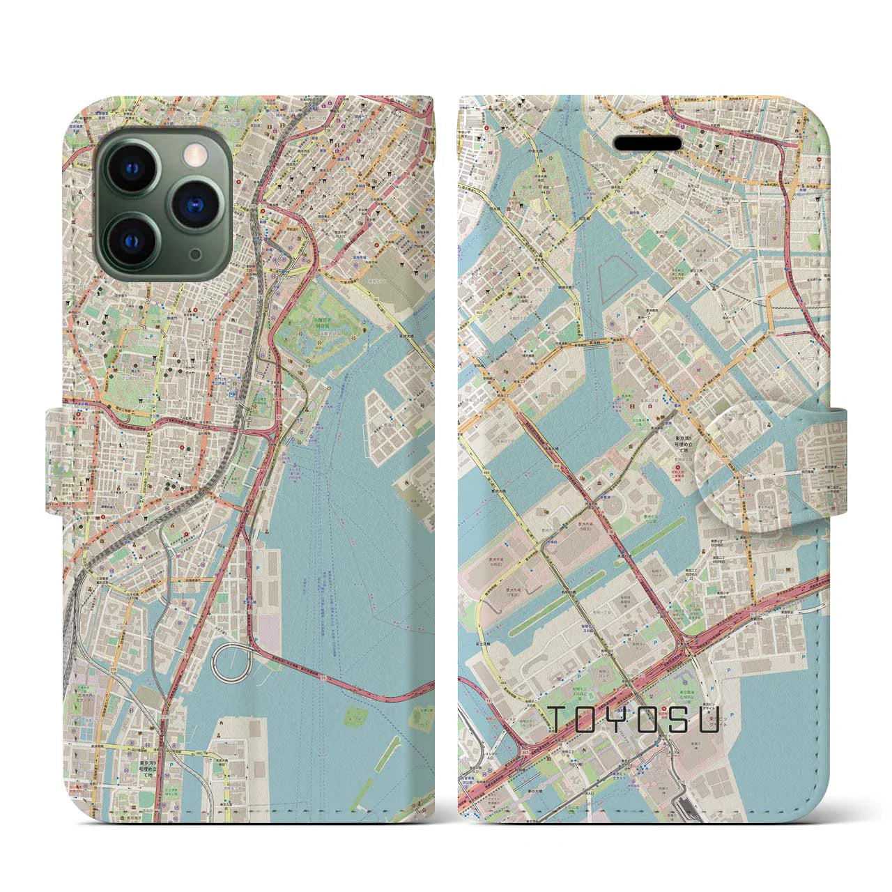 【豊洲(東京都)】地図柄iPhoneケース(手帳タイプ)ナチュラル・iPhone 11 Pro 用