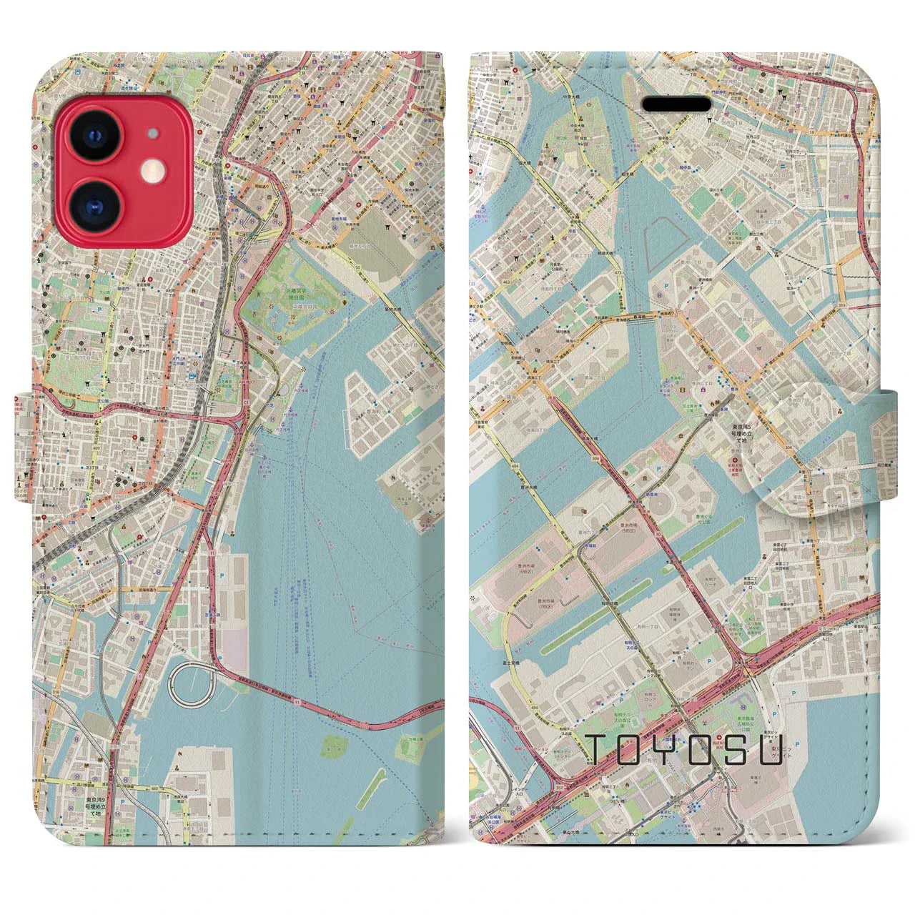 【豊洲(東京都)】地図柄iPhoneケース(手帳タイプ)ナチュラル・iPhone 11 用