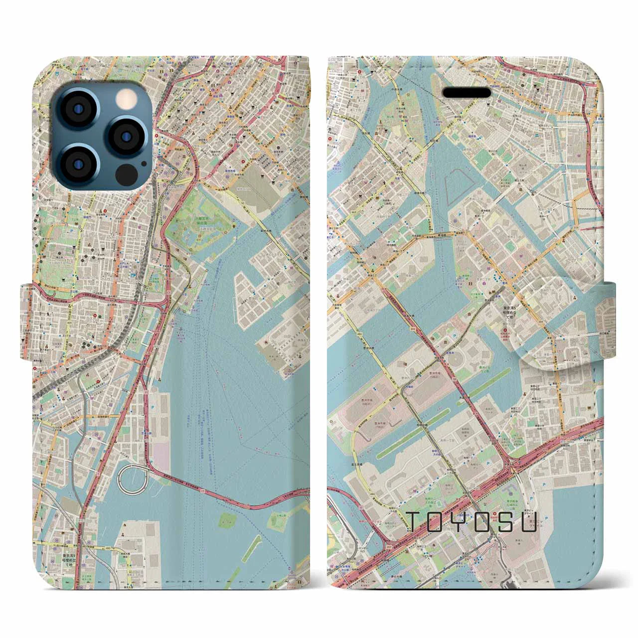 【豊洲(東京都)】地図柄iPhoneケース(手帳タイプ)ナチュラル・iPhone 12 / 12 Pro 用