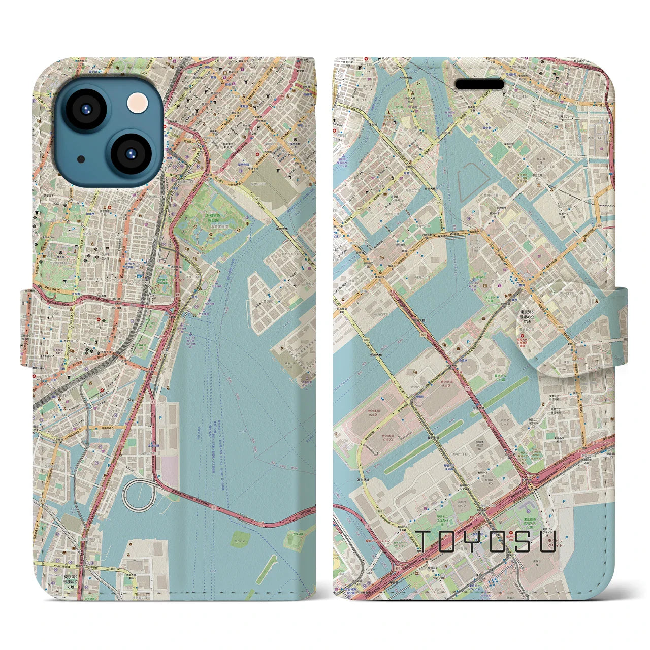 【豊洲(東京都)】地図柄iPhoneケース(手帳タイプ)ナチュラル・iPhone 13 用