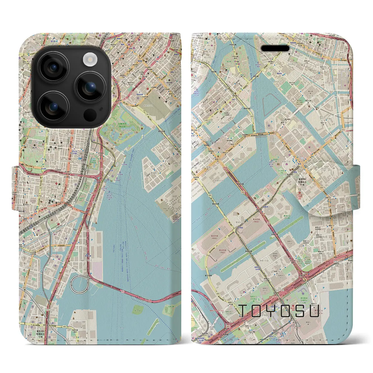 【豊洲(東京都)】地図柄iPhoneケース(手帳タイプ)ナチュラル・iPhone 16 用