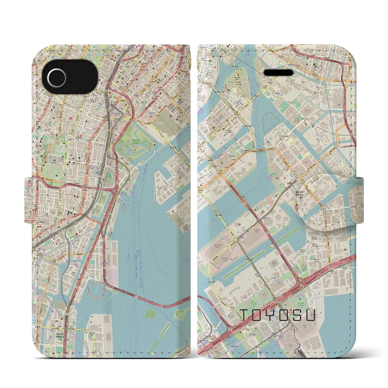 【豊洲(東京都)】地図柄iPhoneケース(手帳タイプ)ナチュラル・iPhone SE(第3 / 第2世代) / 8 / 7 / 6s / 6 用