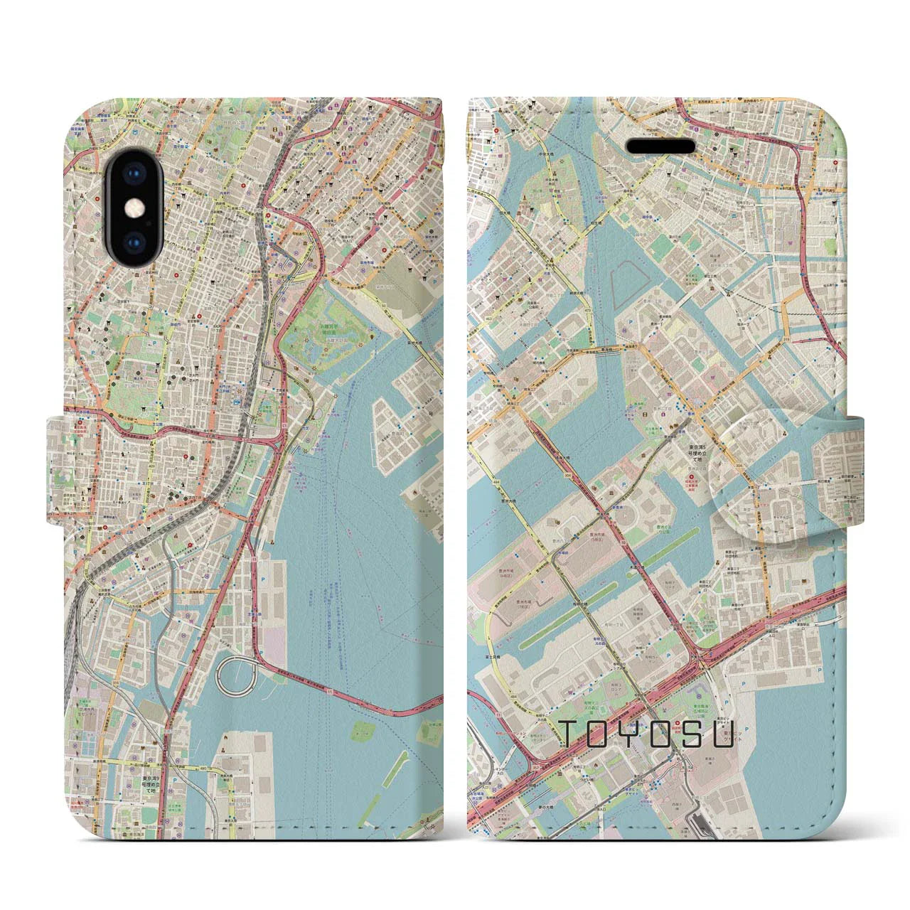 【豊洲(東京都)】地図柄iPhoneケース(手帳タイプ)ナチュラル・iPhone XS / X 用