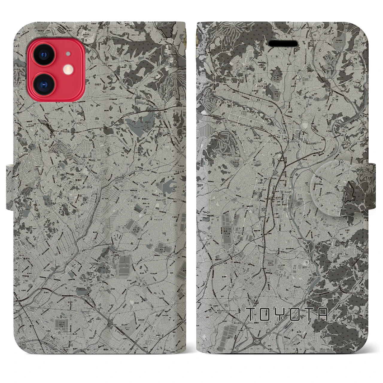 【豊田(愛知県)】地図柄iPhoneケース(手帳タイプ)モノトーン・iPhone 11 用