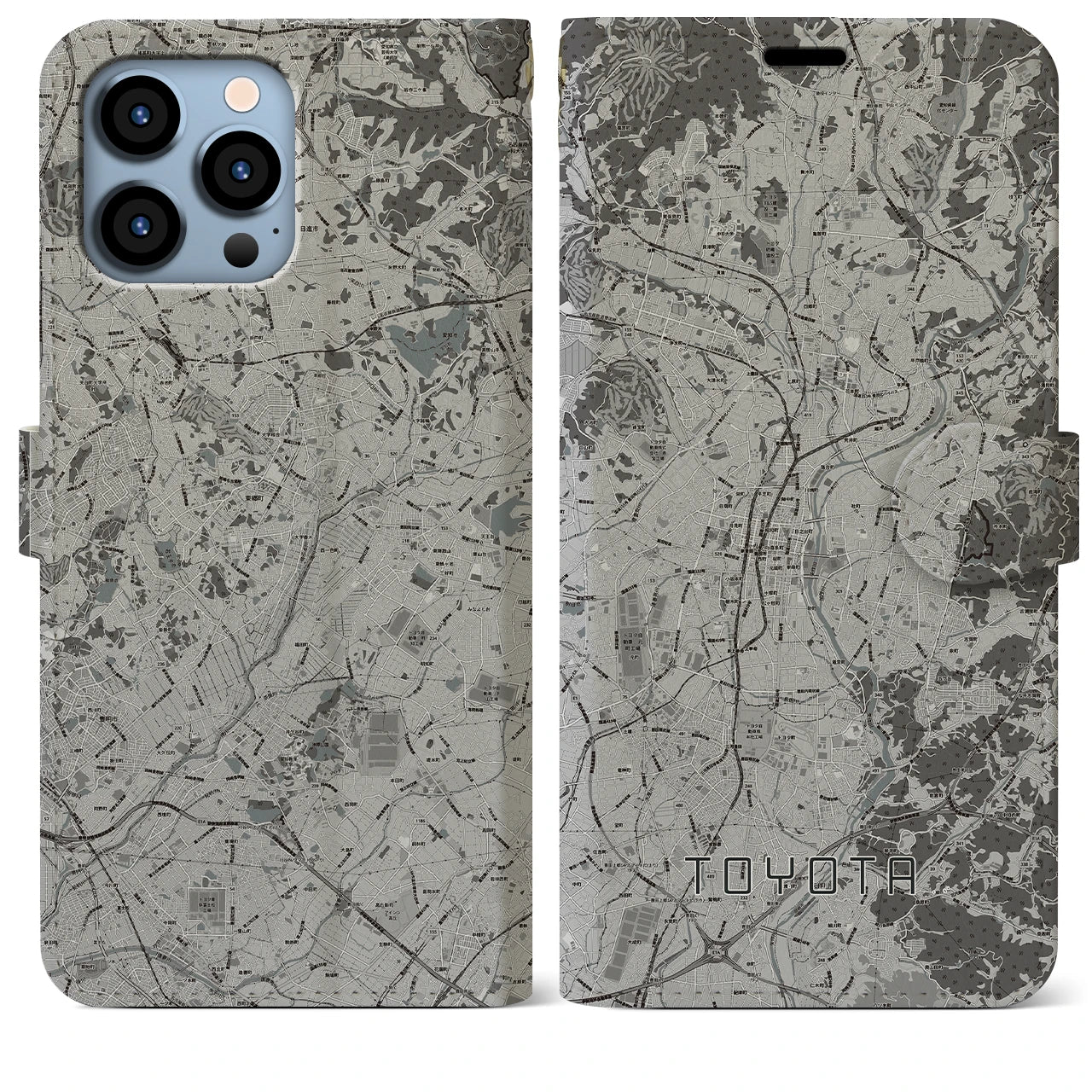 【豊田(愛知県)】地図柄iPhoneケース(手帳タイプ)モノトーン・iPhone 13 Pro Max 用
