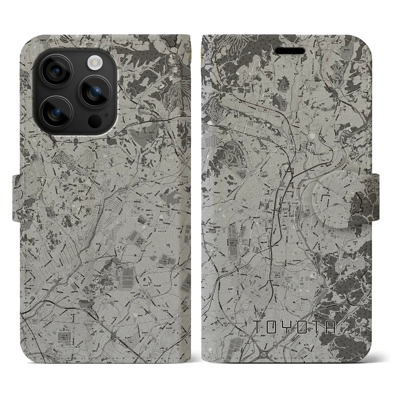 【豊田(愛知県)】地図柄iPhoneケース(手帳タイプ)モノトーン・iPhone 16 用