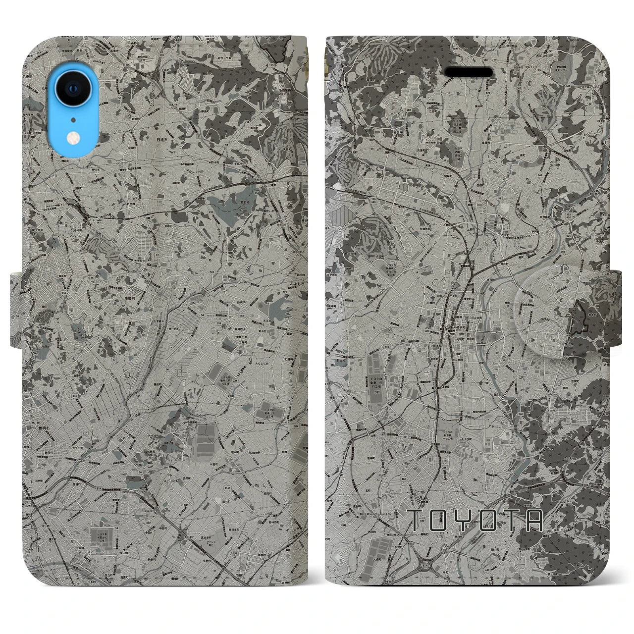 【豊田(愛知県)】地図柄iPhoneケース(手帳タイプ)モノトーン・iPhone XR 用