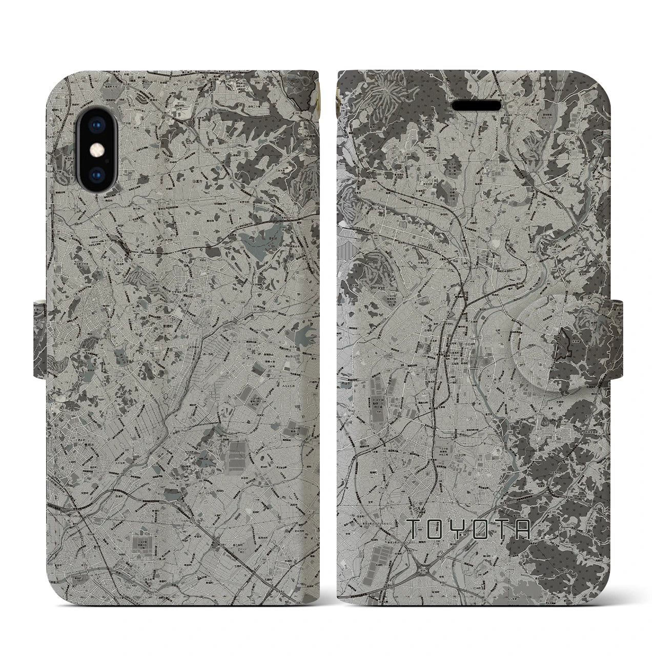 【豊田(愛知県)】地図柄iPhoneケース(手帳タイプ)モノトーン・iPhone XS / X 用