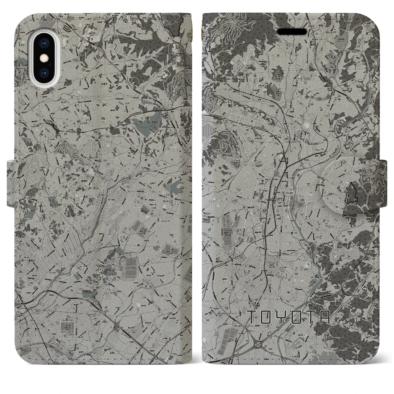 【豊田(愛知県)】地図柄iPhoneケース(手帳タイプ)モノトーン・iPhone XS Max 用