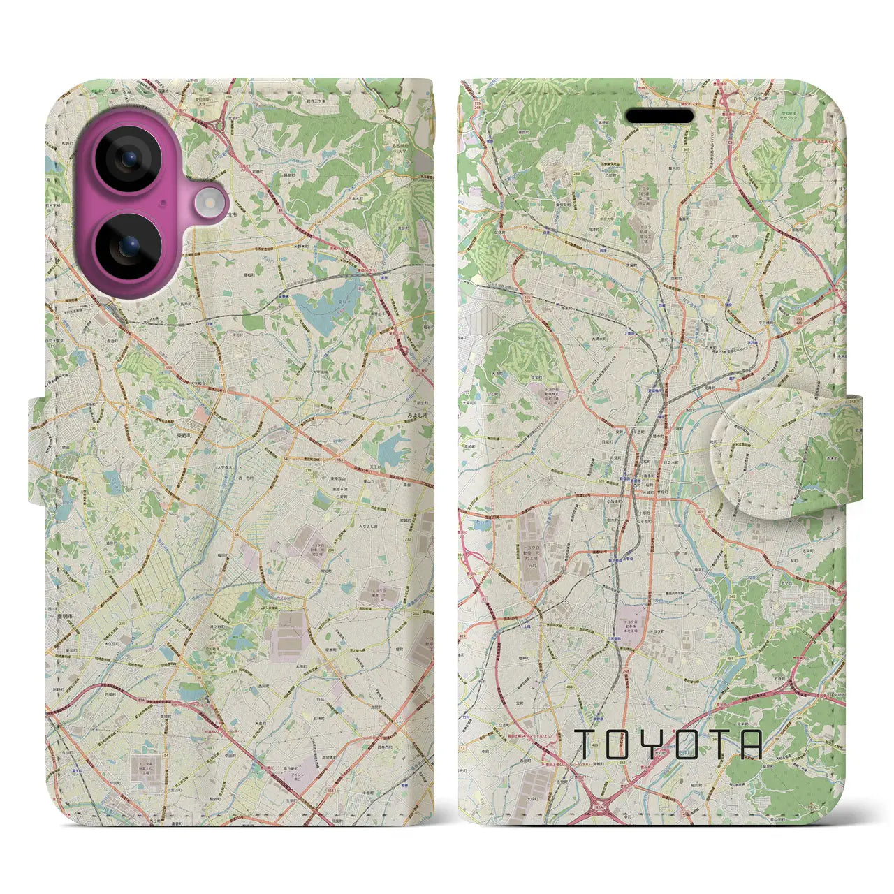 【豊田(愛知県)】地図柄iPhoneケース(手帳タイプ)ナチュラル・iPhone 16 Pro 用