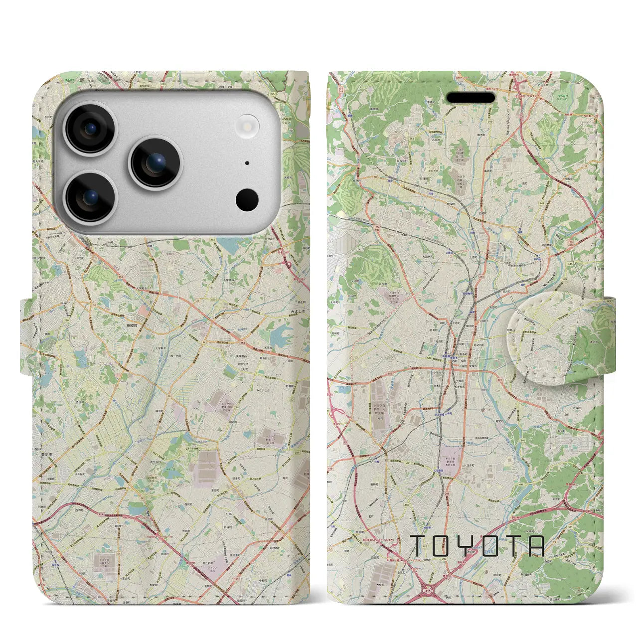 【豊田(愛知県)】地図柄iPhoneケース(手帳タイプ)ナチュラル・iPhone 17 Pro Max 用