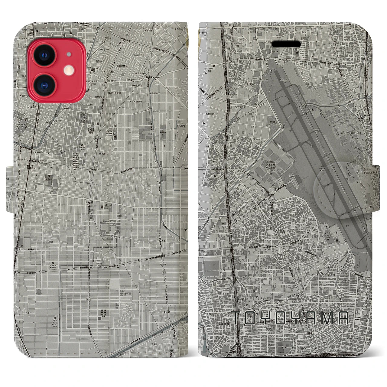 【豊山(愛知県)】地図柄iPhoneケース(手帳タイプ)モノトーン・iPhone 11 用