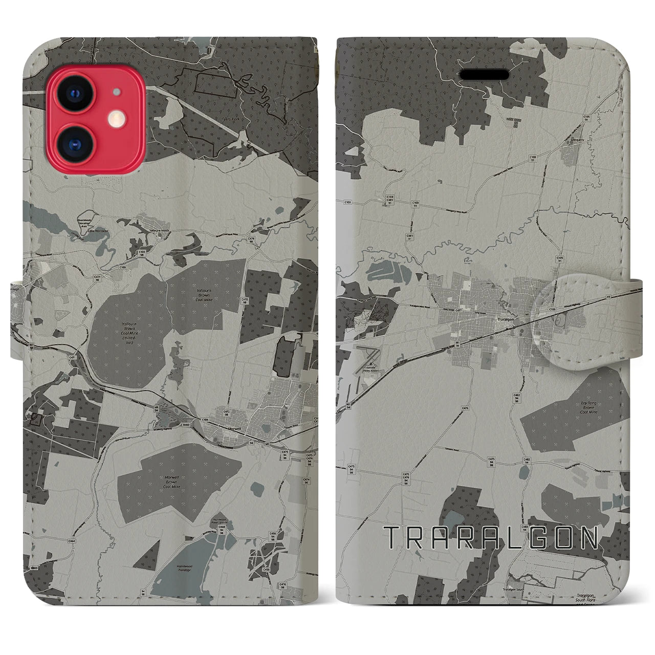 【トララルゴン(オーストラリア)】地図柄iPhoneケース(手帳タイプ)モノトーン・iPhone 11 用