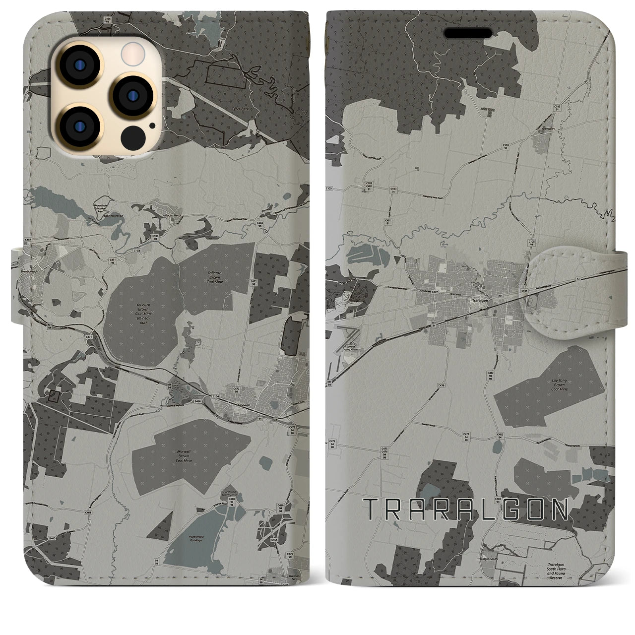 【トララルゴン(オーストラリア)】地図柄iPhoneケース(手帳タイプ)モノトーン・iPhone 12 Pro Max 用