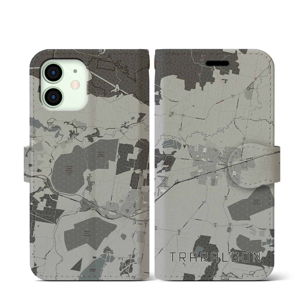 【トララルゴン(オーストラリア)】地図柄iPhoneケース(手帳タイプ)モノトーン・iPhone 12 mini 用