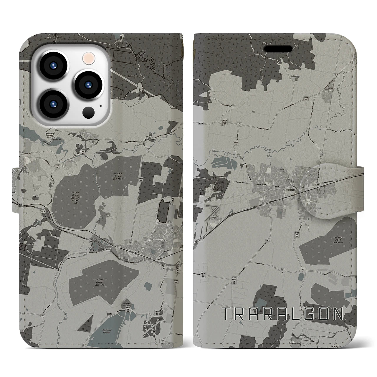 【トララルゴン(オーストラリア)】地図柄iPhoneケース(手帳タイプ)モノトーン・iPhone 13 Pro 用
