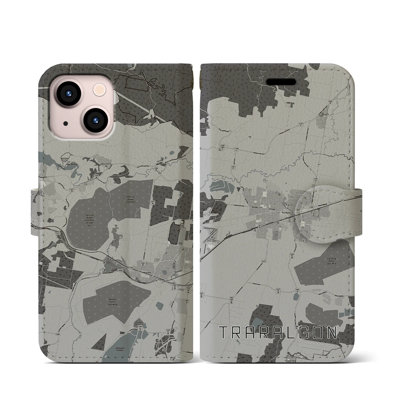 【トララルゴン(オーストラリア)】地図柄iPhoneケース(手帳タイプ)モノトーン・iPhone 13 mini 用