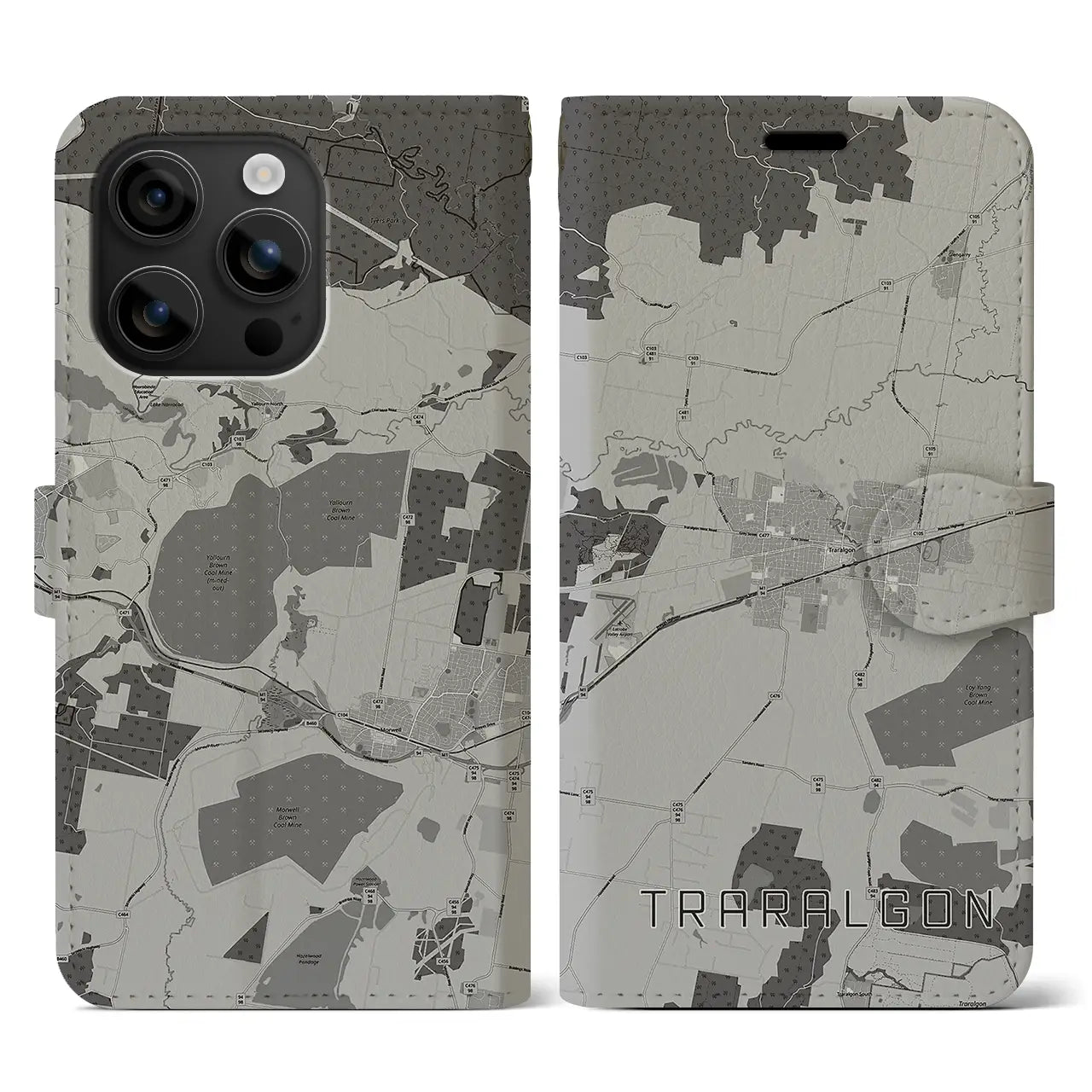 【トララルゴン(オーストラリア)】地図柄iPhoneケース(手帳タイプ)モノトーン・iPhone 16 用