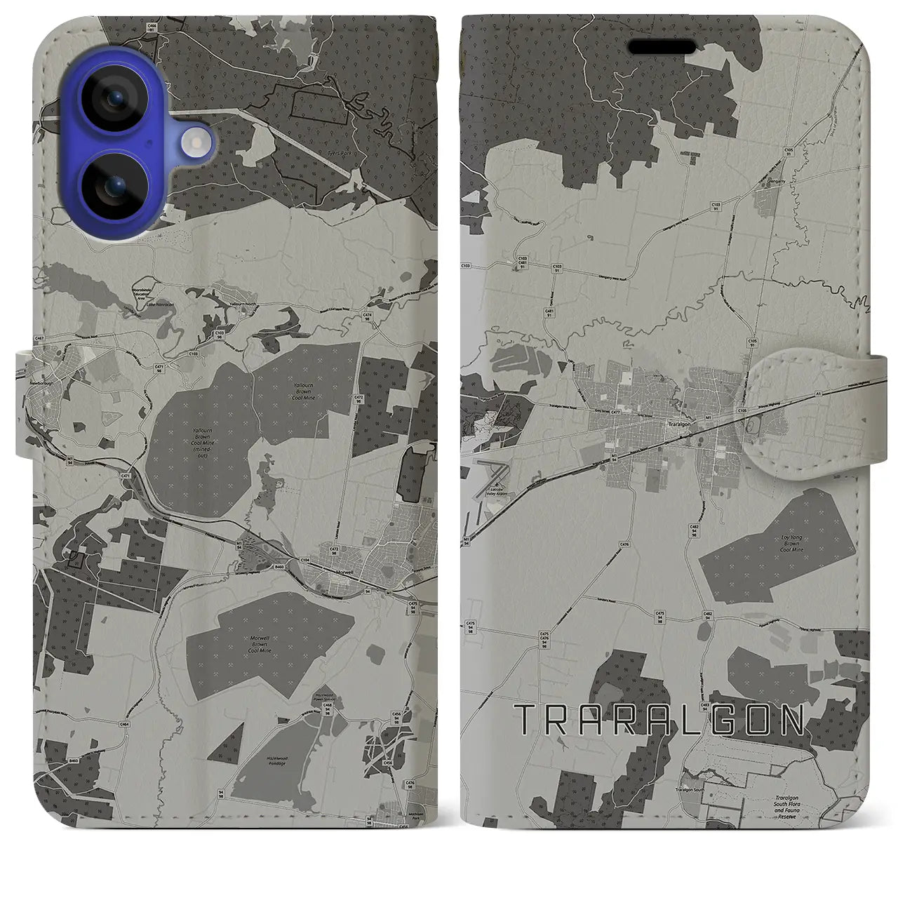 【トララルゴン(オーストラリア)】地図柄iPhoneケース(手帳タイプ)モノトーン・iPhone 16 Pro Max 用