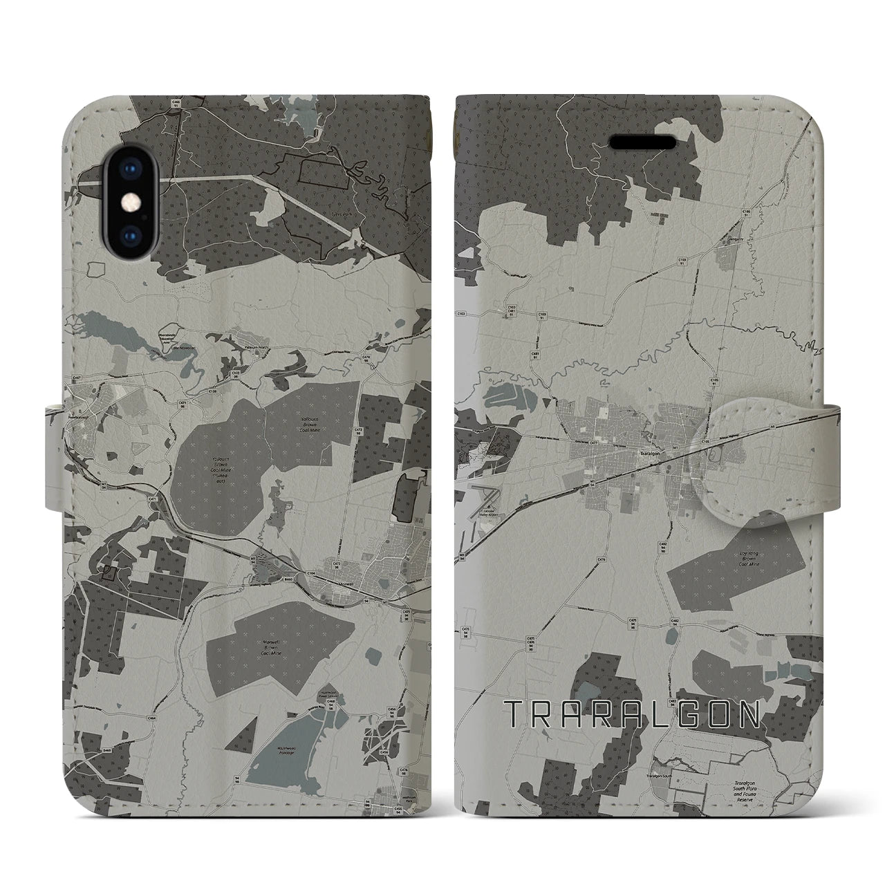 【トララルゴン(オーストラリア)】地図柄iPhoneケース(手帳タイプ)モノトーン・iPhone XS / X 用