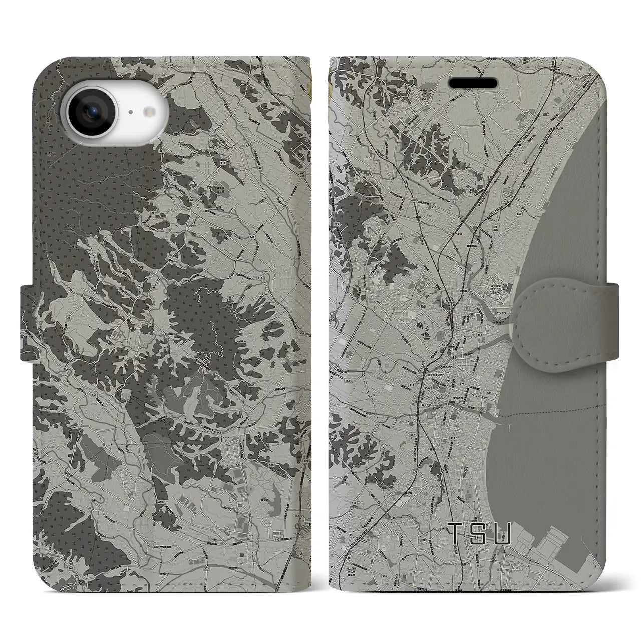 【津(三重県)】地図柄iPhoneケース(手帳タイプ)