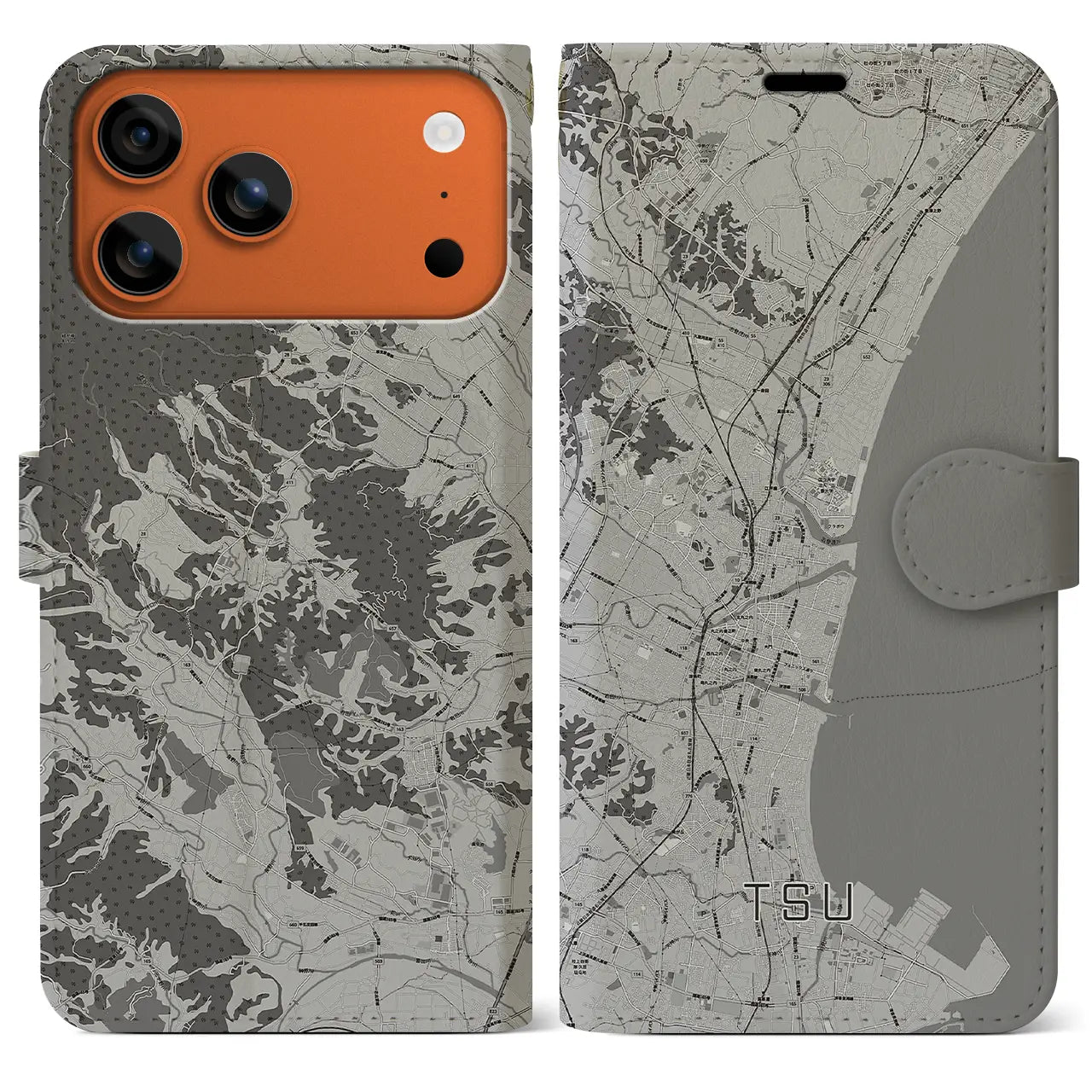 【津(三重県)】地図柄iPhoneケース(手帳タイプ)