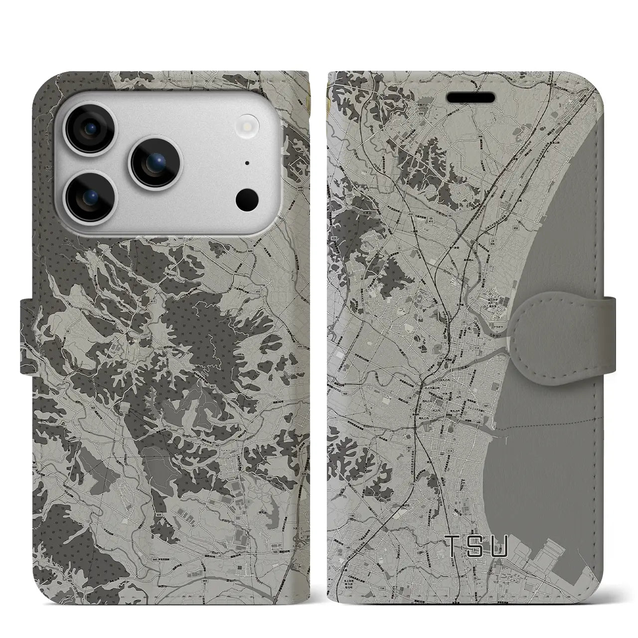 【津(三重県)】地図柄iPhoneケース(手帳タイプ)