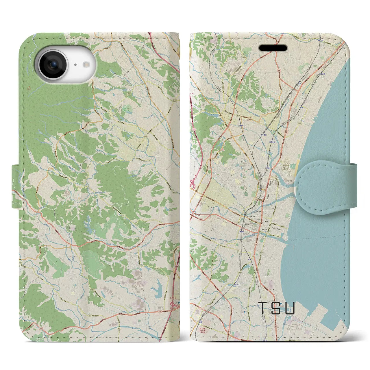【津(三重県)】地図柄iPhoneケース(手帳タイプ)