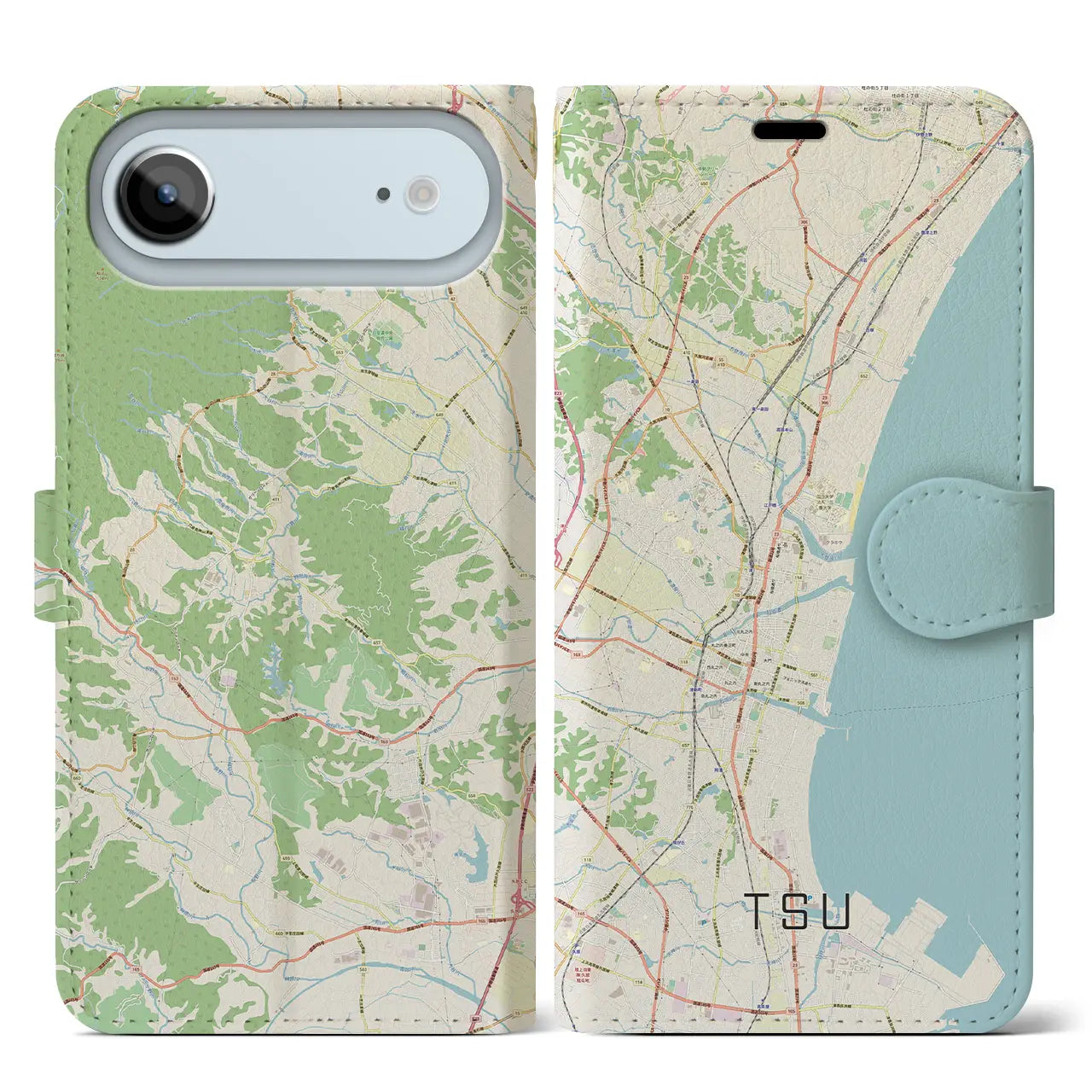 【津(三重県)】地図柄iPhoneケース(手帳タイプ)