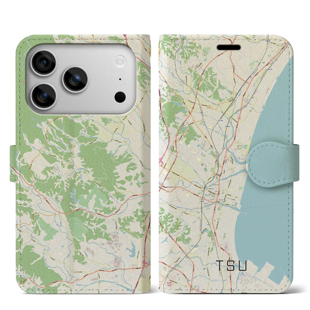 【津(三重県)】地図柄iPhoneケース(手帳タイプ)